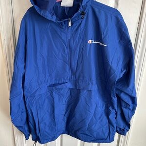 Champion Bright Blue Hooded Windbreaker Pullover Jacket